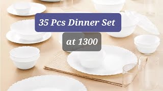 Larah By Borosil Dinner Set 35 Pcs for Family of 6 Microwave amp Dishwasher SafeCrockery Set White [upl. by Gunar]