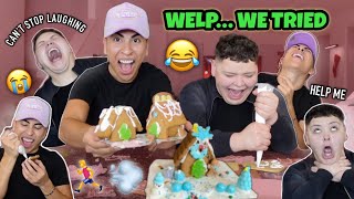 TRYING to build GINGERBREAD HOUSES with ADAM😂 Louies Life [upl. by Nolyad]