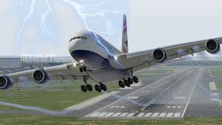 Huge A380 Aircraft Takeoff In A Heavy Storm XP11 [upl. by Ransom]