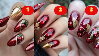 ✧ Bonitas Uñas Color Cereza con Dorado Decoradas y Elegantes  Nailsuper ⭐ [upl. by Barrie410]