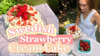 Making Matilda Djerfs Strawberry Cream Cake 🍓🍰  Swedish Summer Cake [upl. by Fawne]