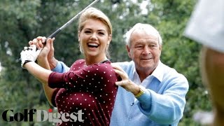 Kate Upton amp Arnold Palmer Welcome You Back to Golf Pt 2 Kate Gives Arnie Golf TipsGolf Digest [upl. by Shepp389]