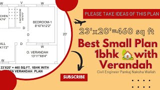 Best small 2320 1bhk with Open Verandah building plan460 sq ft2320sabse chhota ghar naksha [upl. by Dilahk]