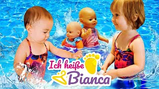 Bianca und ihre Puppen im Schwimmbad Kinder Video mit Baby Born Ich heiße Bianca [upl. by Zzaj]