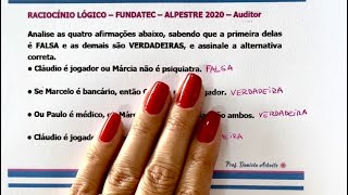 FUNDATEC  Raciocínio Lógico  Operações lógicas  Alpestre 2020 [upl. by Raybourne829]