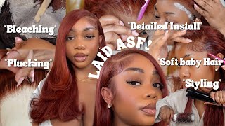 INCREDIBLY DETAILED GINGER SIDE PART WIG INSTALL BLEACHING PLUCKING INSTALL amp STYLE CYNOSURE HAIR [upl. by Llennahs701]