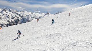 Skiing Blue RHODODENDRON amp PETIT COL into Tignes 2100 resort  Apr 2023 [upl. by Elynad]