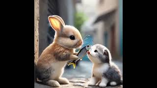 Kitten And Rabbit 😰😭😰kitten catstory rabbits rabbit [upl. by Sudnac]