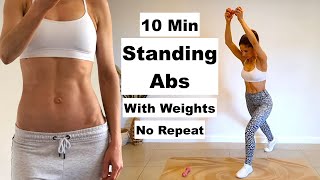 10 Min STANDING ABS Workout  With Lightweight Dumbbells  No Repeat [upl. by Nalyr122]