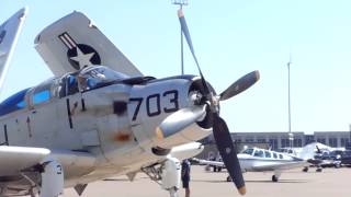 A1E Skyraider engine start up [upl. by Ahsaercal]