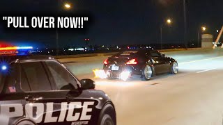 370z SHOOTING FLAMES IN FRONT OF COP AND KEEPS GOING GONE WRONG [upl. by Yltnerb]