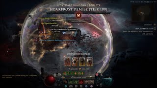 Lidless Wall Bone Spear Speedrun Nightmare Tier 100 Hoarfost Demise  Diablo 4 Season 1 [upl. by Noteloc876]