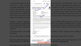 Lorenzini Apparels LTD biggest update trading shorts stockmarket [upl. by Nauqaj]