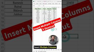 Insert Multiple Columns Using 3 Shortcut Key  Insert Multiple Columns in Excel  shorts ytshorts [upl. by Brunell]