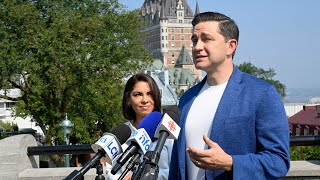 CPC Leader Pierre Poilievre speaks to reporter in Quebec City [upl. by Wilinski]