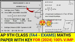 AP 9th Class Fa4  exams Maths 💯💯 Vimp Paper2024 25  9th class fa4 Maths Paper Key [upl. by Yarb]