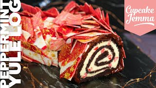 Peppermint Candy Cane Christmas Yule Log Recipe  Cupcake Jemma [upl. by Leroi687]