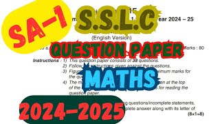 SA1 Question Paper  Maths  SSLC 202425  Class 10th SA1 Maths Question Paper  Mathematics [upl. by Fokos]