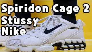 Stussy X Nike Air Zoom Spiridon Cage2 Fossil unboxingNike Stussy Spiridon on feet review [upl. by Ayekal]