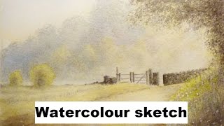 Quick Watercolour Landscape sketch using White nights watercolour [upl. by Caddric597]