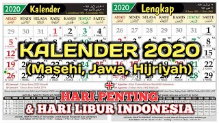 LENGKAP KALENDER 2020 Masehi Jawa Hijriyah plus Hari Penting Indonesia ampJADUAL SHALAT TERBARU [upl. by Daveta]