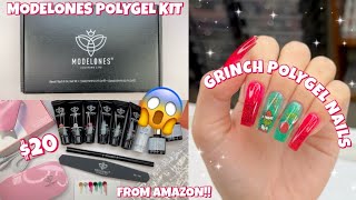 TRYING A MODELONES POLYGEL NAIL STARTER KIT FROM AMAZON  BEGINNER POLYGEL KIT  GRINCH NAILS [upl. by Barimah]