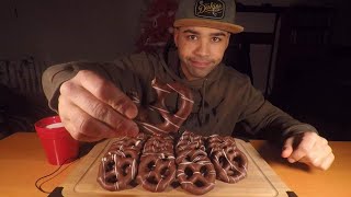 ASMR Eating Sounds  Chocolate Covered Pretzels  Crunchy Sounds [upl. by Tella]