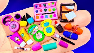 21 DIY Doll Makeup with CLAY  Barbie cosmetics Nail polish Lipstick Eyeshadow Mascara and more [upl. by Crowns]