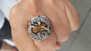 Sterling Silver Japanese Koi Tigers Eye Mens Ring [upl. by Bordie]