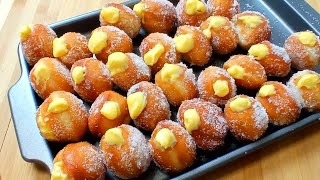 MINI BOMBOLONI ALLA CREMA SOFFICISSIMI  GONFI E LEGGERISSIMI  Krapfen  Graffe [upl. by Eedrahc]