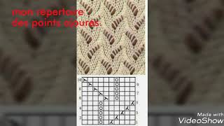 Tuto tricot  mes points ajourés et leurs diagramme au tricot Punto dos agujas stich knitting [upl. by Droc]