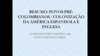 Resumo Povos PréColombianos  Colonização da América Inglesa e Espanhola História [upl. by Bust]