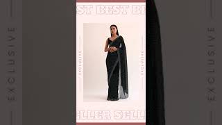 Black Georgette Saree With Stone Embroidery And Unstitched Blouse [upl. by Yenitirb]