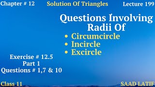 Class 11 Maths  Lecture 199  Chapter 12  Exercise 125 Circumcircle Incircle Excircle Example [upl. by Odareg]