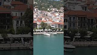 Skopelos Island Skopelos Town Greece View from the Ferry from Skiathos holidays greek [upl. by Philipson]