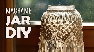 DIY Macramé Jar Cover  Boho Candle Holder Tutorial [upl. by Halfdan916]