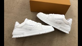 Louis Vuitton Trainer Sneaker White 1AD6T4 Review [upl. by Enalda]