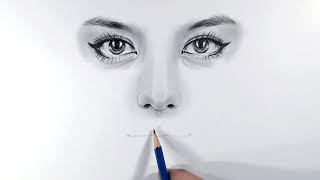 Cómo dibujar un rostro realista  Nariz ojos y boca boceto y sombreado  Paso a paso fácil [upl. by Peta699]