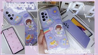 Samsung Galaxy A72 Unboxing  Set up  Aesthetic unboxing  my new phone  Indonesia 2021  Eng sub [upl. by Hsot]