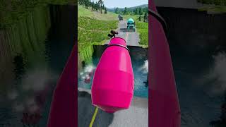 Mixer trucks vs massive water pit 7  carsvswaterpit doubleflatbedtrailertruckvsspeedbumps [upl. by Barbie]