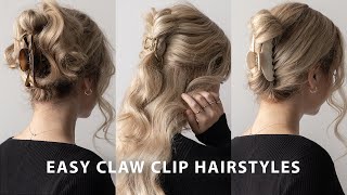 3 EASY CLAW CLIP HAIRSTYLES 💖 MediumLong Hairstyles [upl. by Guibert]