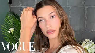 Hailey Biebers Date Night Skin Care amp Makeup Routine  Beauty Secrets  Vogue [upl. by Nyrat]