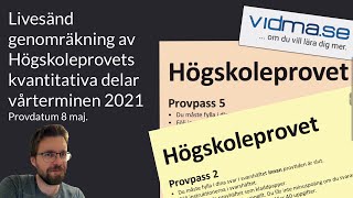 HÖGSKOLEPROVET VÅREN 2021 8 maj Kvantitativa delarna XYZ KVA NOG DTK [upl. by Ecirad]