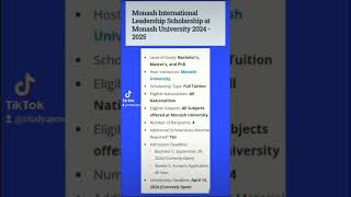 Monash International Leadership Scholarship at Monash University 2024  2025 [upl. by Remas]