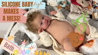 Silicone Baby Doll Feeding 🍼 Changing and Bath 🛁  siliconebaby reborn thedollsarentreal [upl. by Ecirb]