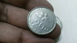 Duit syiling Malaysian coins 20 cent edge lettering strike error [upl. by Ivor]