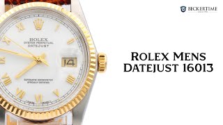 Mens Rolex TwoTone 18KSS Datejust Watch with White Roman Dial 16013 [upl. by Corsiglia]