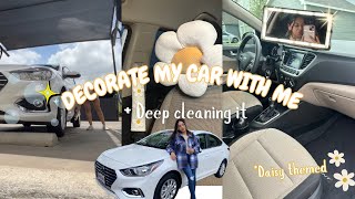 DECORATE MY CAR WITH ME🌼  deep cleaning it 🫧 [upl. by Ennaeilsel110]