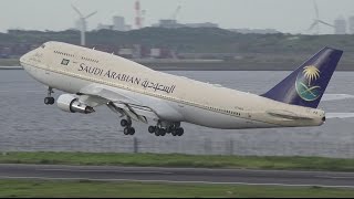 Saudi Arabian Government Boeing 747300 HZHM1A Takeoff from HND 34R  Tokyo Haneda  RJTT [upl. by Eillod438]