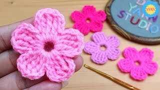 How to Crochet a Flower  Woolen Flower  Hand Embroidery  DIY Yarn Studio [upl. by Novej757]